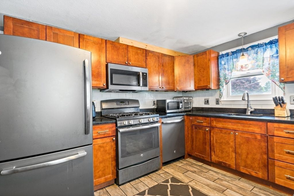 Interior, Kitchen, Pendant Lights, Stainless Steel Appliances, Wood Texture Flooring