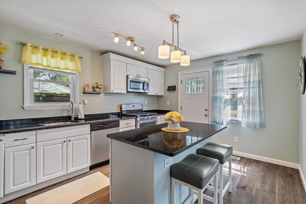 Interior, Kitchen, Pendant Lights, Stainless Steel Appliances, Wood Texture Flooring