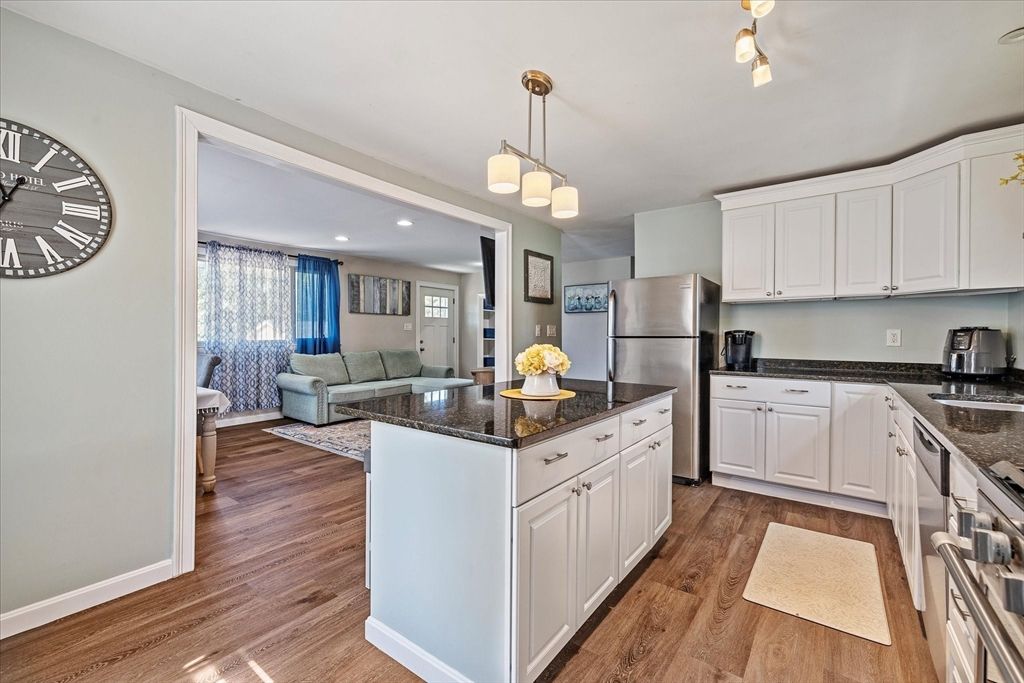 Interior, Kitchen, Living room, Pendant Lights, Recessed Lighting, Stainless Steel Appliances, Wood Texture Flooring