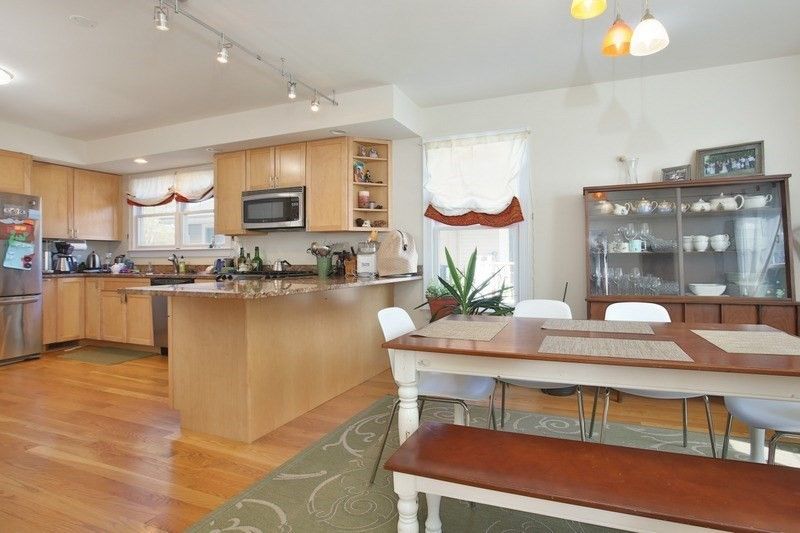 Dining room, Interior, Kitchen, Recessed Lighting, Stainless Steel Appliances, Wood Texture Flooring