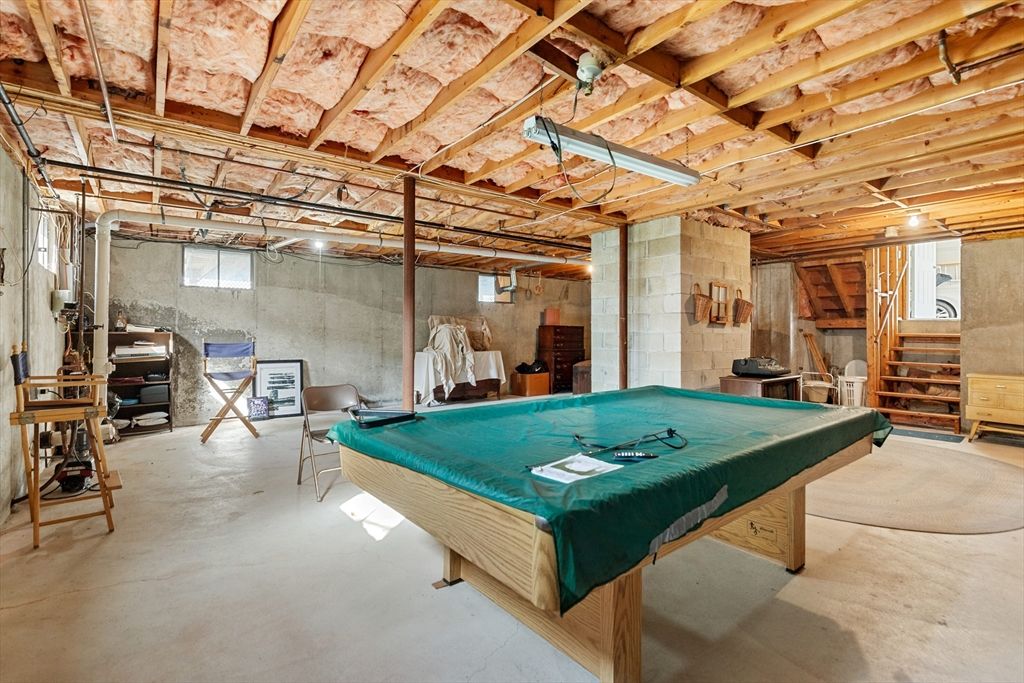 Billiard Table, Game Room, Interior, Stone Walls, Wooden Beams