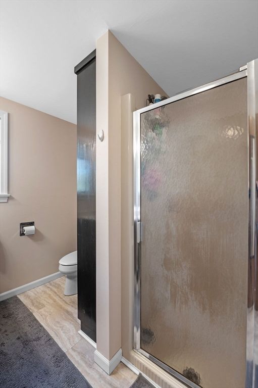 Bathroom, Glass Shower, Interior, Wood Texture Flooring