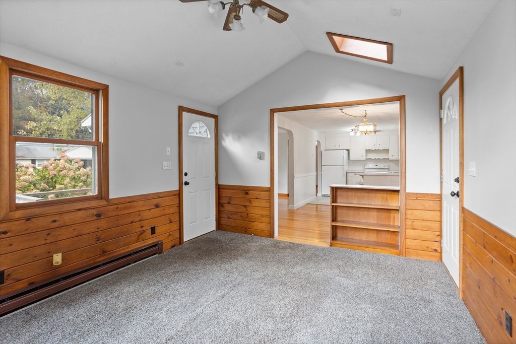 Empty room, Interior, Kitchen, Pendant Lights, Wood Texture Flooring