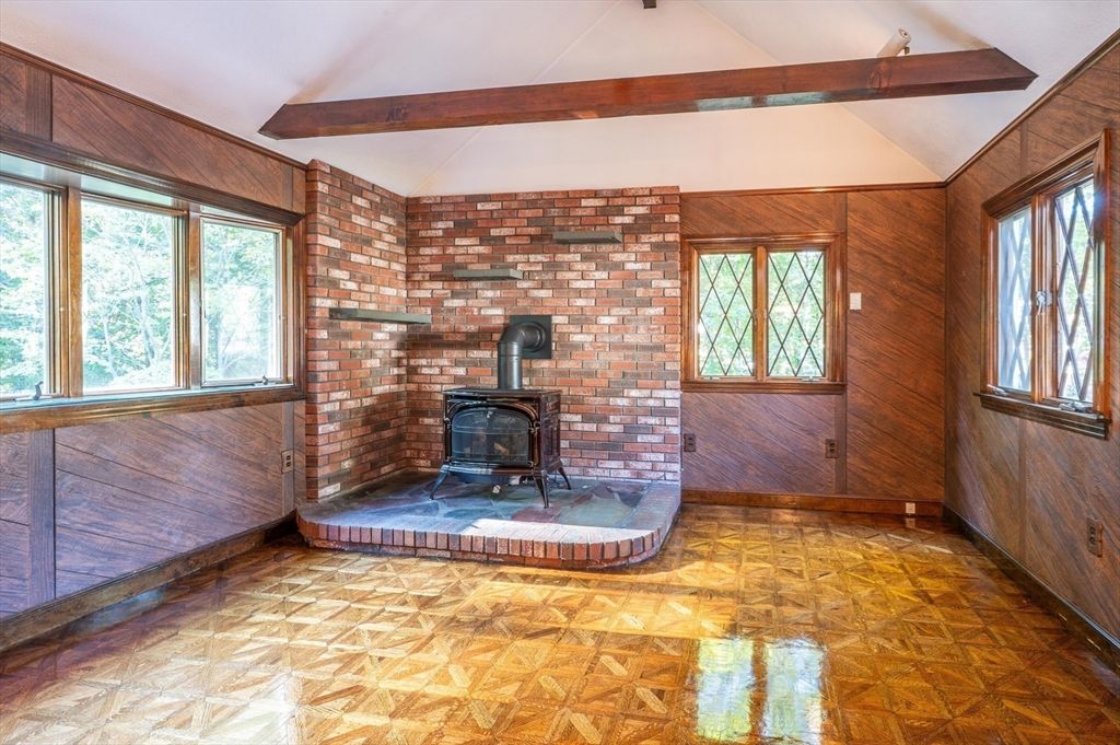 Fireplace, Interior, Stone Walls, Wooden Beams, Wood Texture Flooring, Wooden Walls