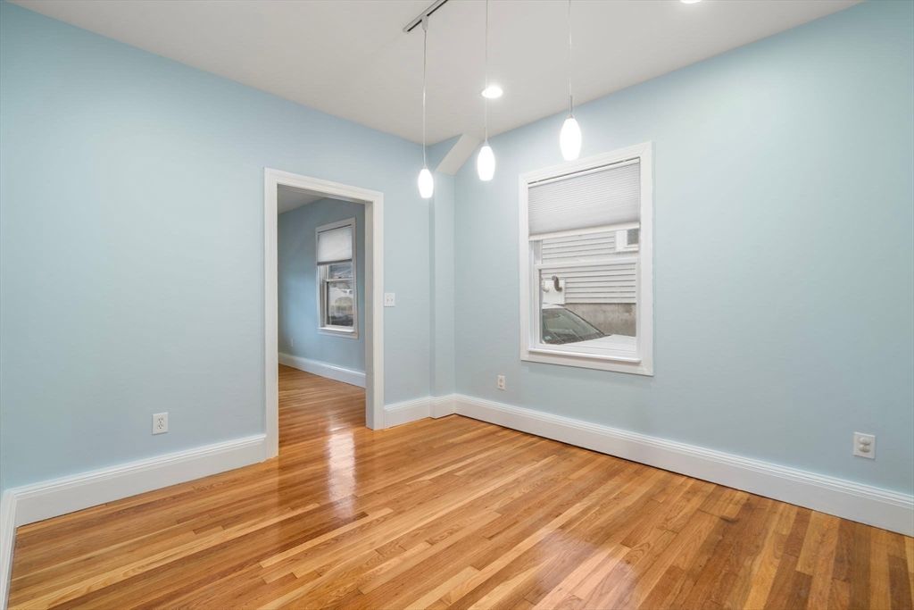 Empty room, Interior, Pendant Lights, Recessed Lighting, Wood Texture Flooring