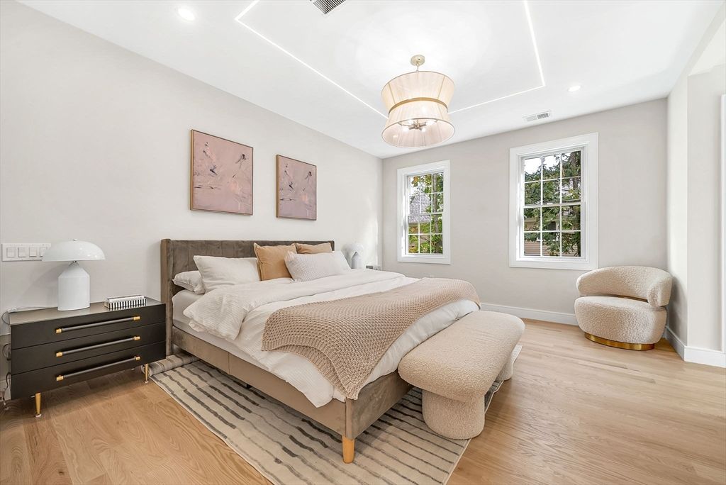 Bedroom, Interior, Recessed Lighting, Wood Texture Flooring