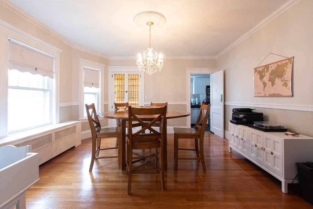 Chandelier, Dining room, Interior, Wood Texture Flooring