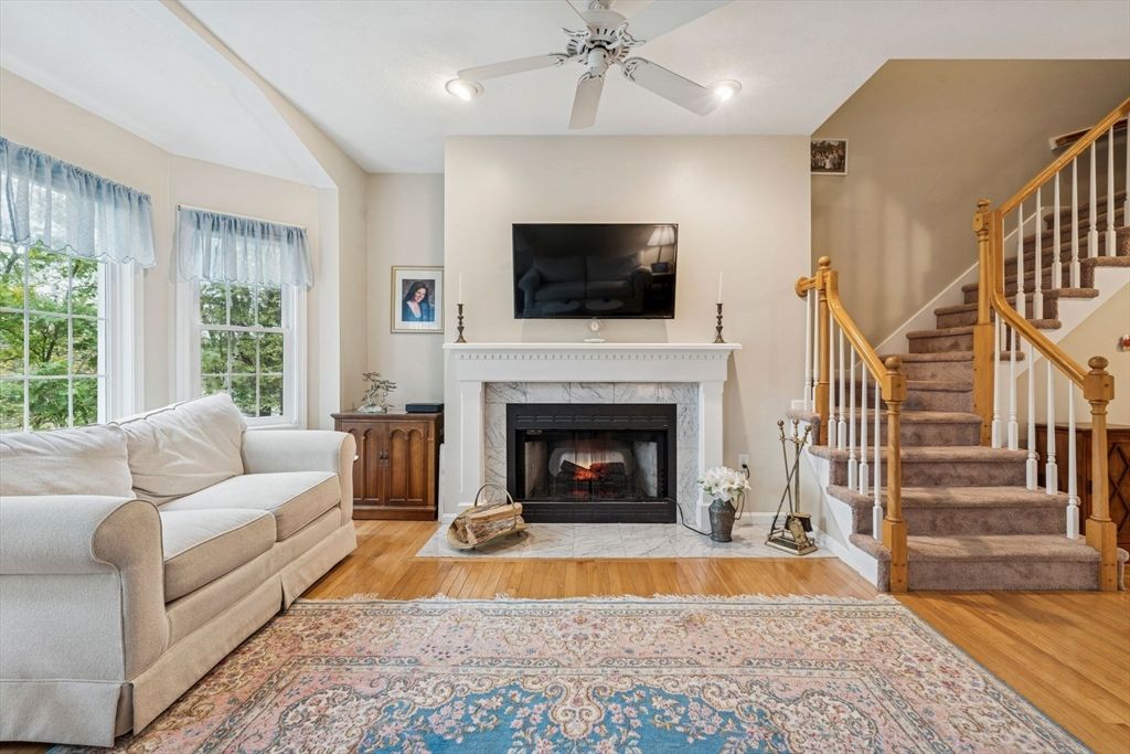 Fireplace, Interior, Recessed Lighting, Wood Texture Flooring