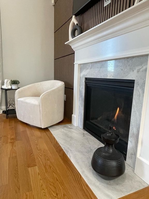 Fireplace, Interior, Pendant Lights, Wood Texture Flooring