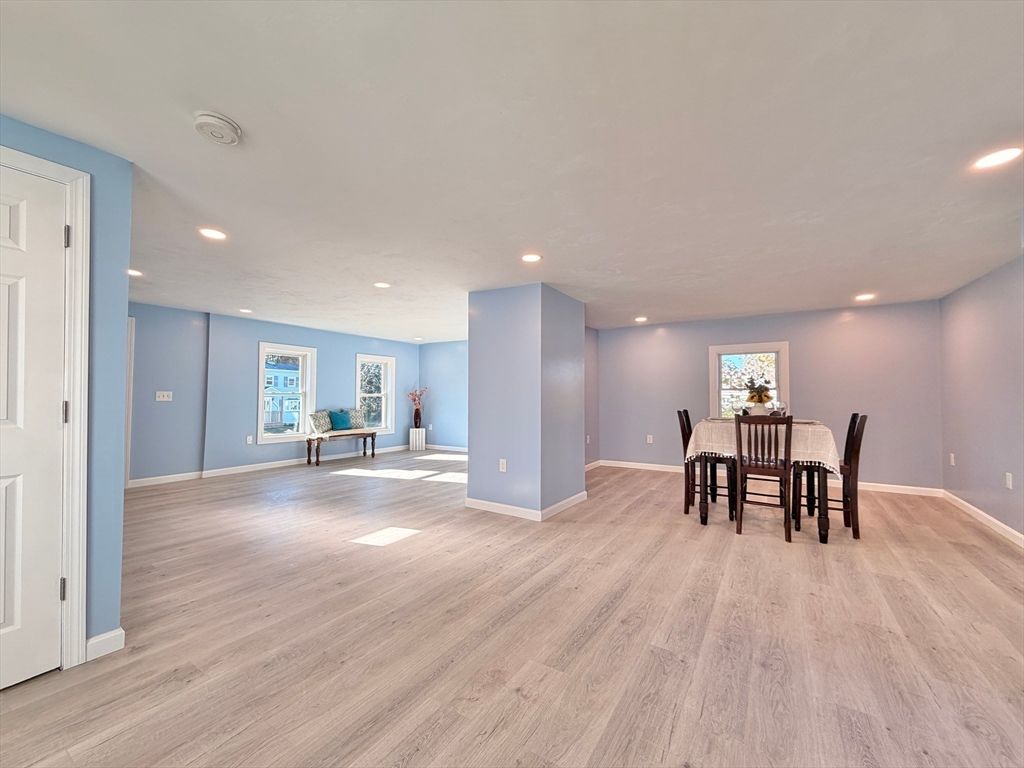 Dining room, Interior, Recessed Lighting, Wood Texture Flooring