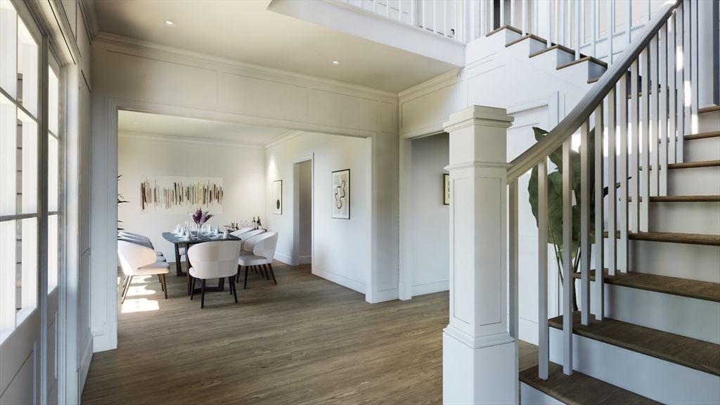 Dining room, Interior, Recessed Lighting, Wood Texture Flooring