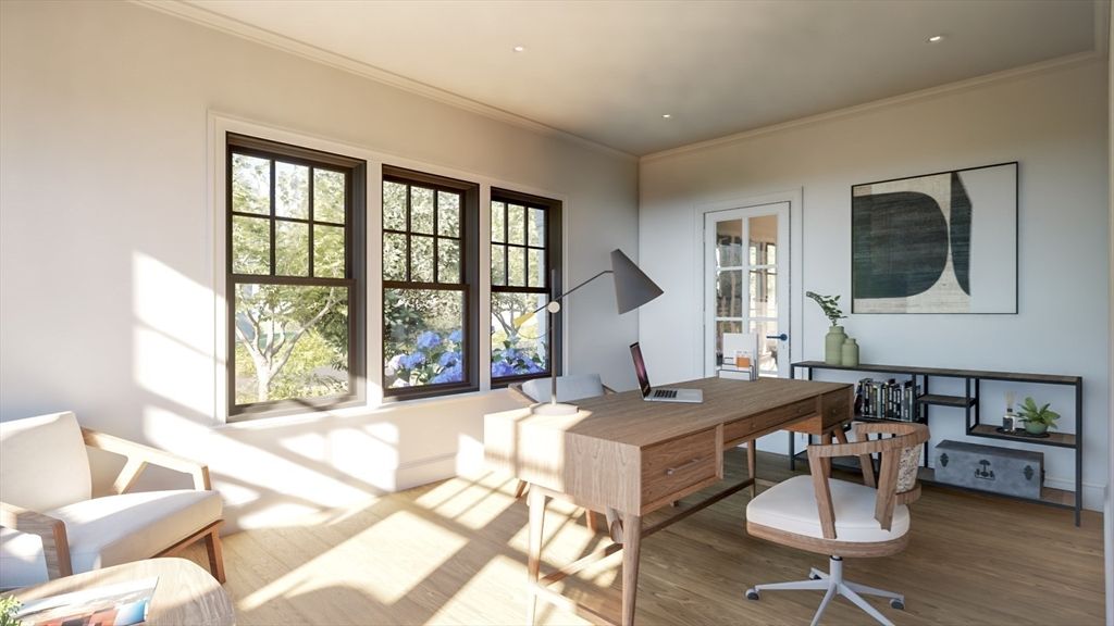 Home Office, Interior, Recessed Lighting, Wood Texture Flooring