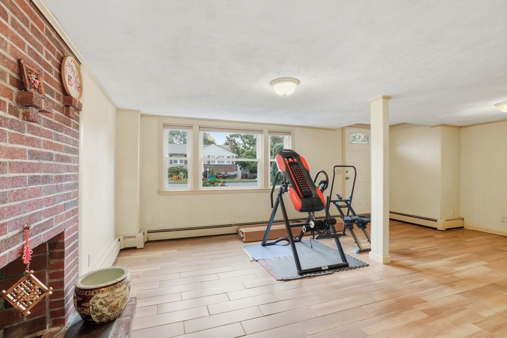 Fitness Equipment, Interior, Stone Walls, Wood Texture Flooring