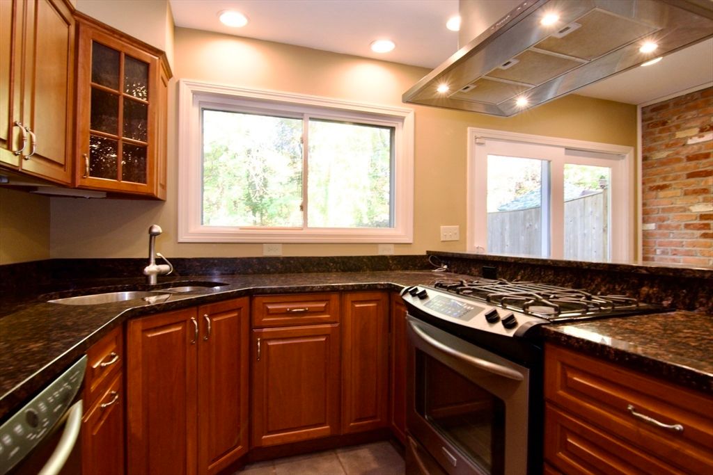Interior, Kitchen, Recessed Lighting, Stainless Steel Appliances, Stone Walls