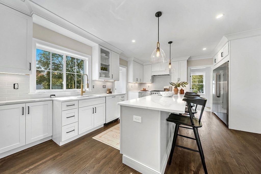 Interior, Kitchen, Pendant Lights, Recessed Lighting, Wood Texture Flooring