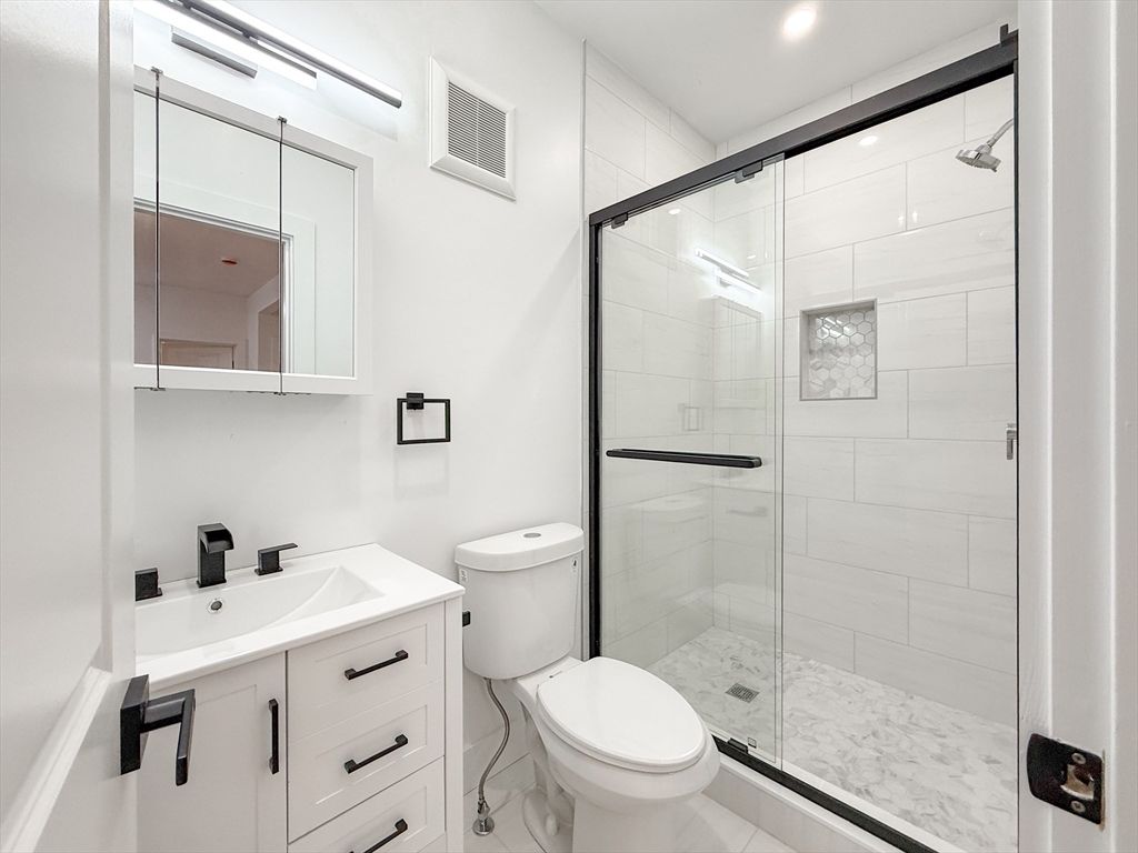 Bathroom, Glass Shower, Interior, Marble Walls, Recessed Lighting