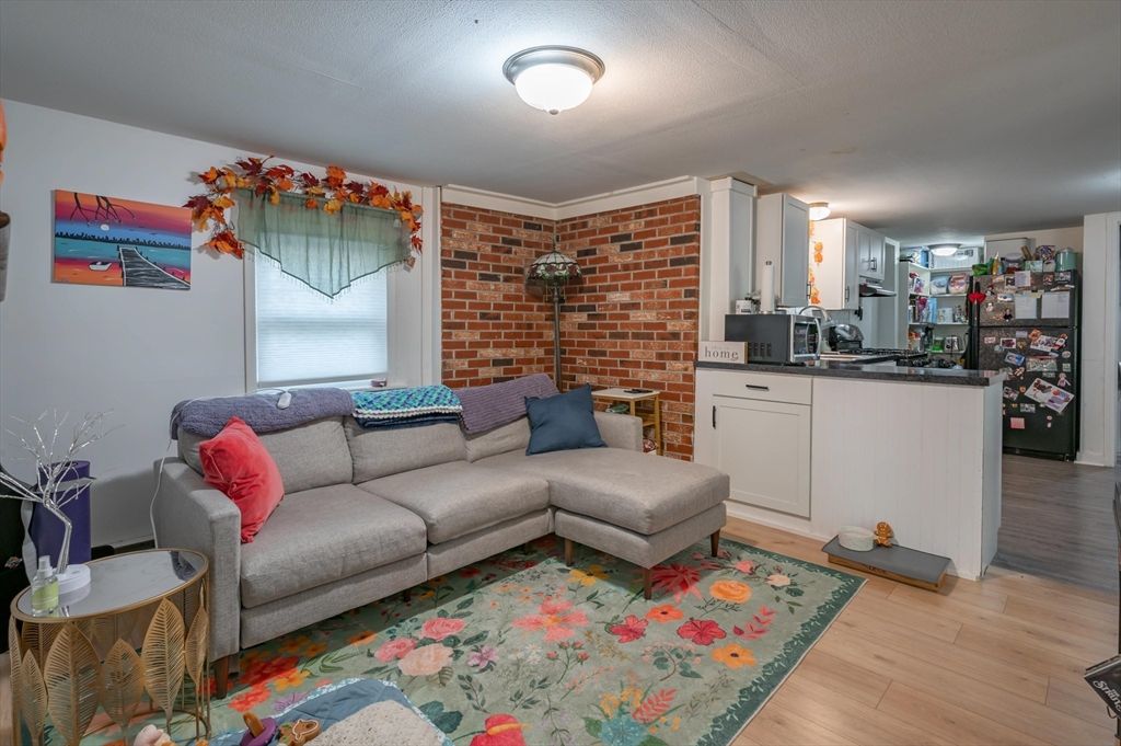 Interior, Kitchen, Living room, Stone Walls, Wood Texture Flooring