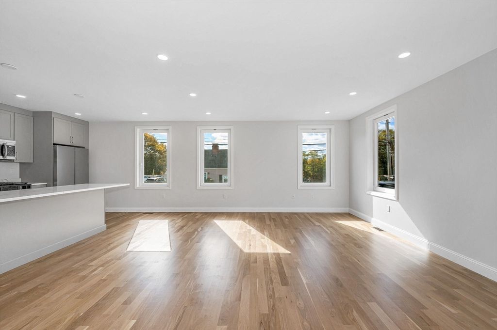 Empty room, Interior, Kitchen, Recessed Lighting, Wood Texture Flooring