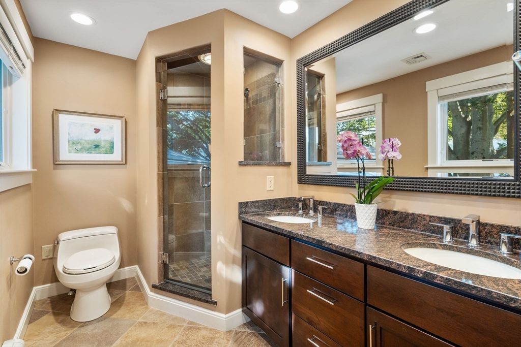 Bathroom, Dual Sink Vanities, Glass Shower, Interior, Recessed Lighting
