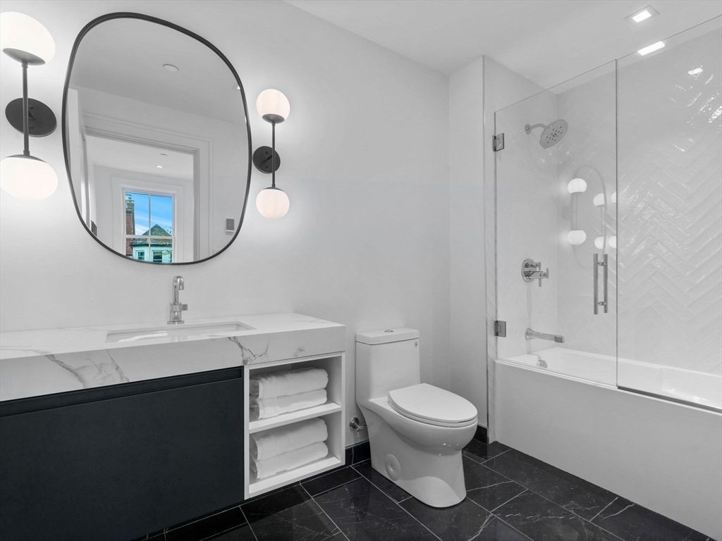 Bathroom, Glass Shower, Interior, Recessed Lighting