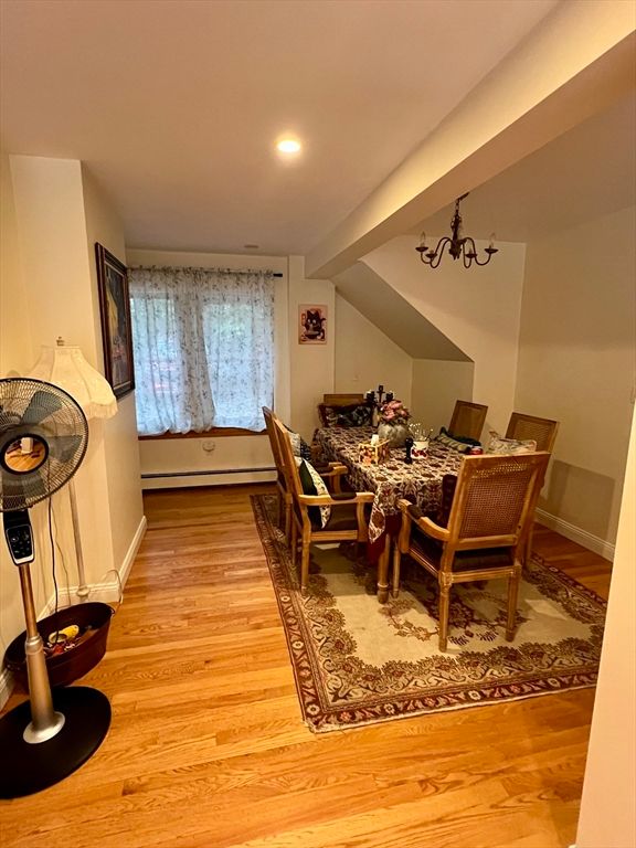Dining room, Interior, Recessed Lighting, Wood Texture Flooring