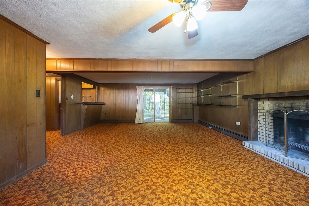 Empty room, Fireplace, Interior, Wooden Walls