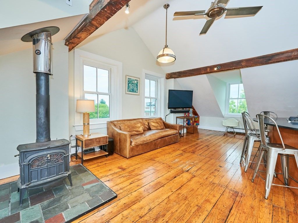 Fireplace, Interior, Living room, Pendant Lights, Wood Texture Flooring