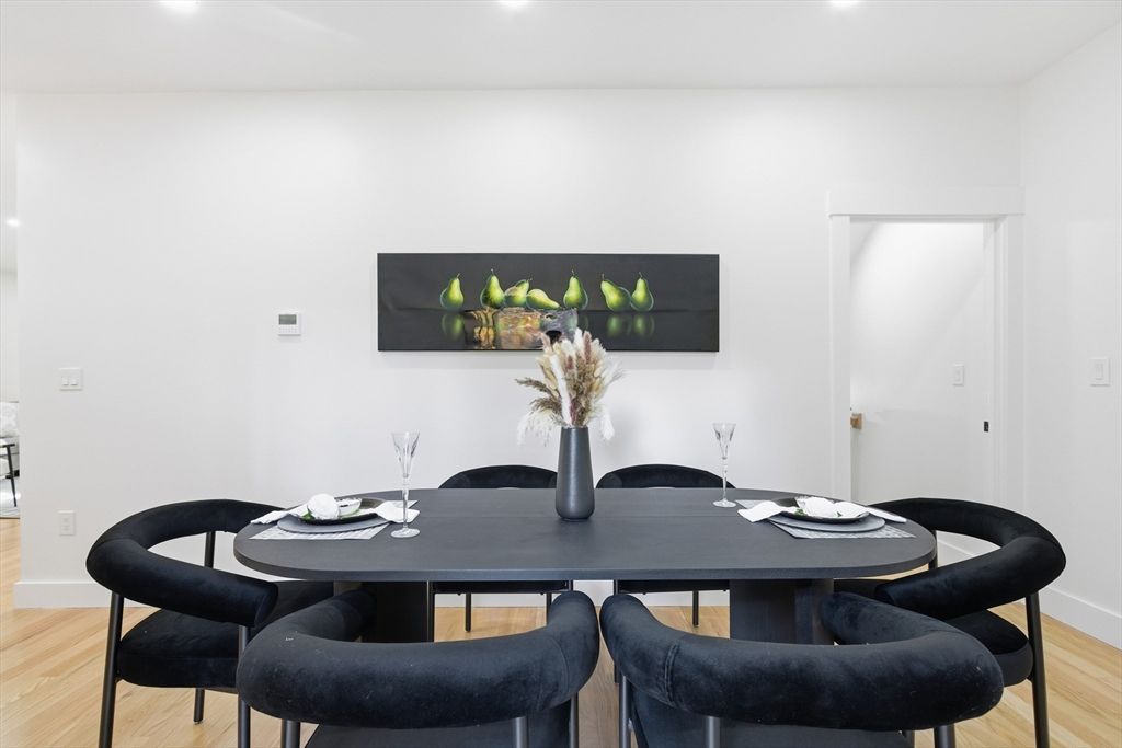 Dining room, Interior, Recessed Lighting, Wood Texture Flooring