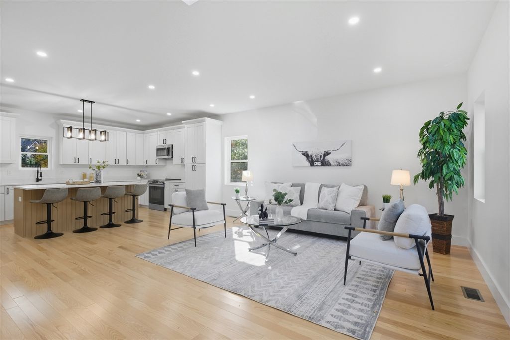 Interior, Kitchen, Living room, Pendant Lights, Recessed Lighting, Stainless Steel Appliances, Wood Texture Flooring