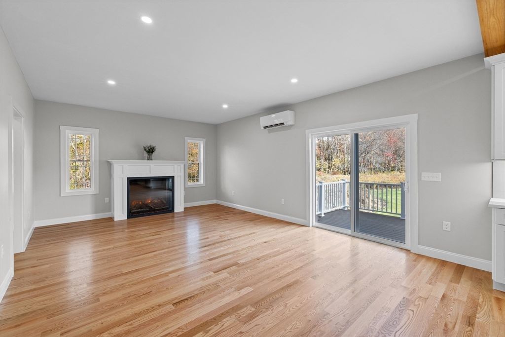 Empty room, Fireplace, Interior, Recessed Lighting, Wood Texture Flooring
