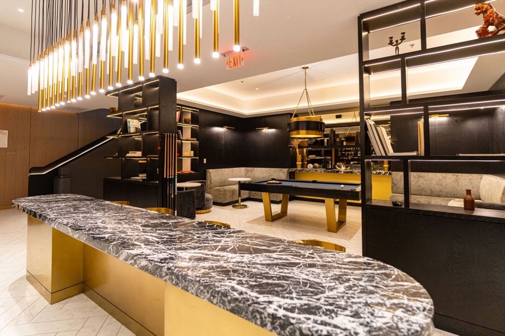 Billiard Table, Game Room, Interior, Marble, Pendant Lights