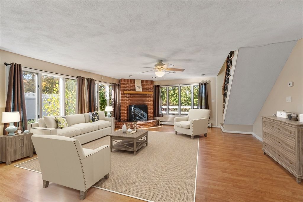 Fireplace, Interior, Living room, Stone Walls, Wood Texture Flooring