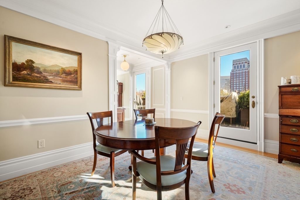 Dining room, Interior, Pendant Lights, Wood Texture Flooring