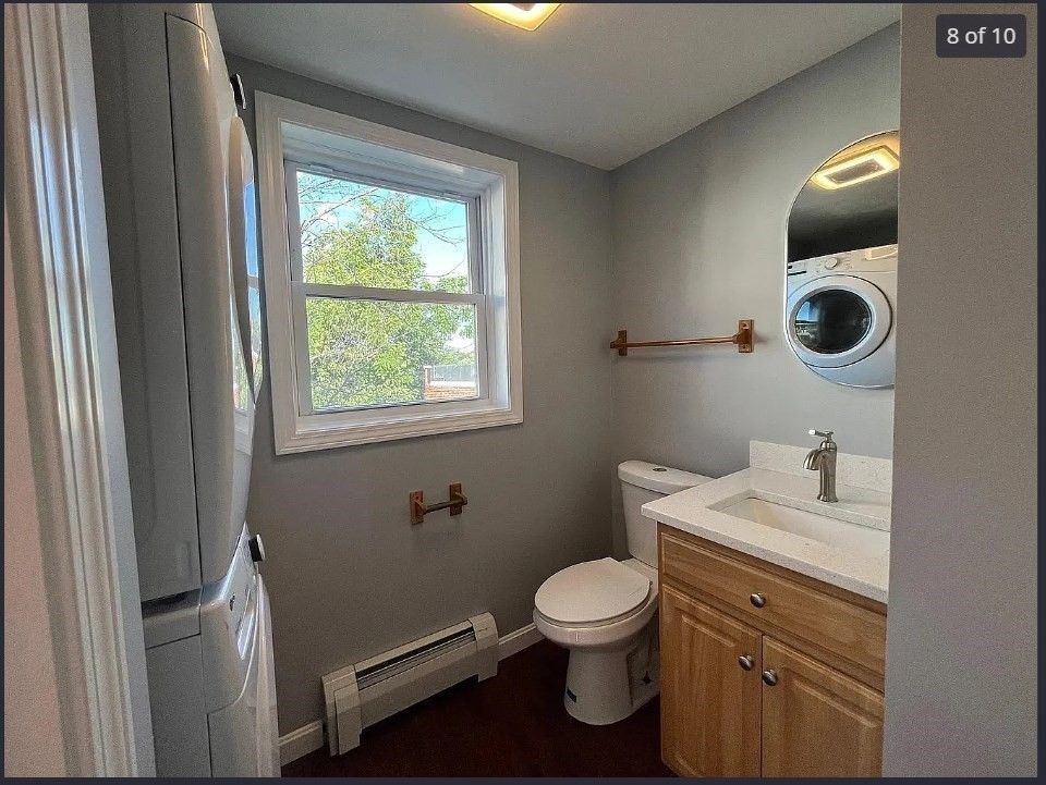 Bathroom, Interior, Washer, Wood Texture Flooring
