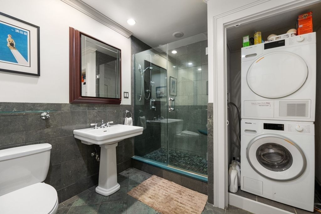 Bathroom, Glass Shower, Interior, Recessed Lighting, Washer
