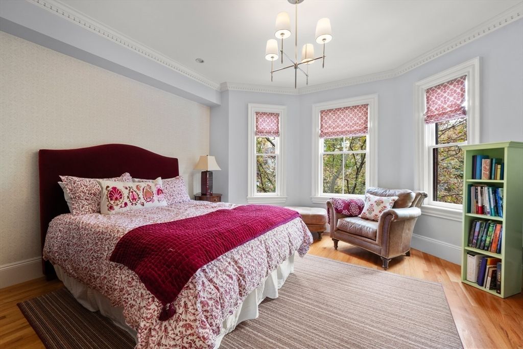 Bedroom, Chandelier, Interior, Wood Texture Flooring