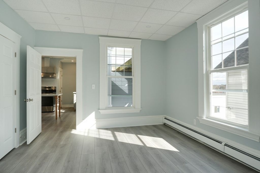 Empty room, Interior, Kitchen, Recessed Lighting, Wood Texture Flooring