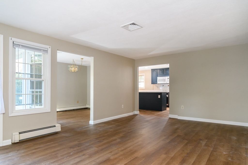 Chandelier, Empty room, Interior, Kitchen, Wood Texture Flooring