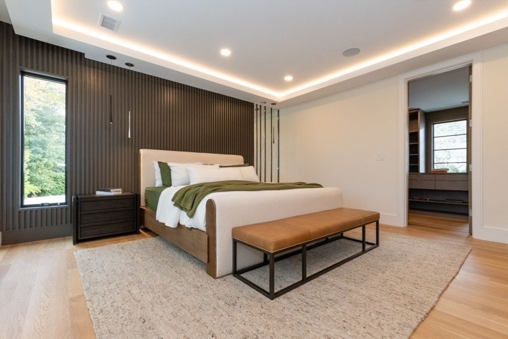 Bedroom, Interior, Recessed Lighting, Wood Texture Flooring