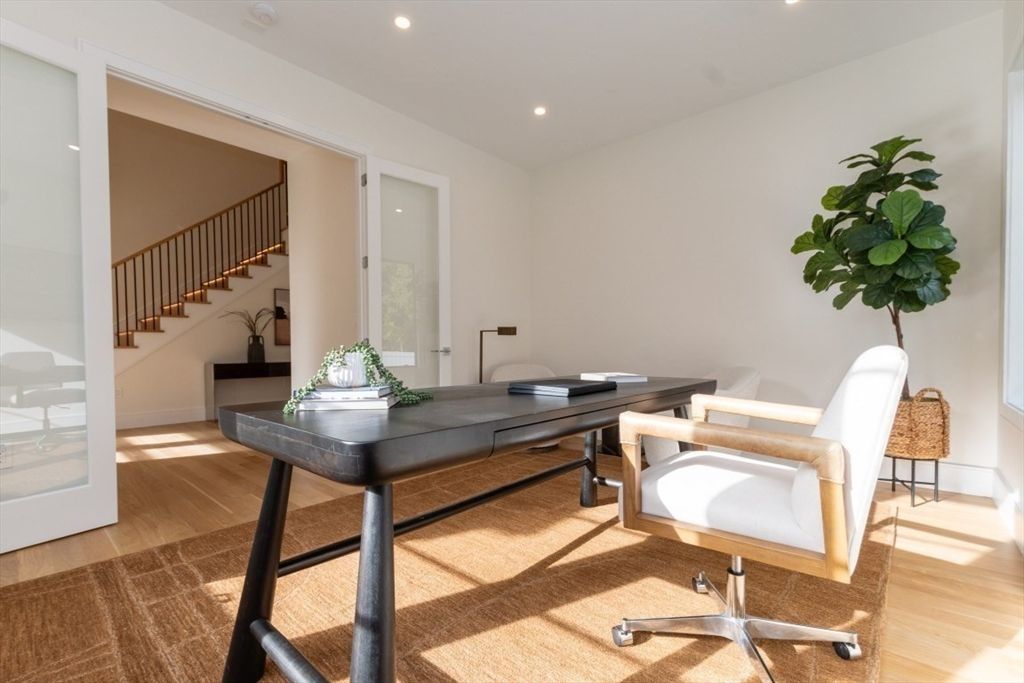 Home Office, Interior, Recessed Lighting, Wood Texture Flooring