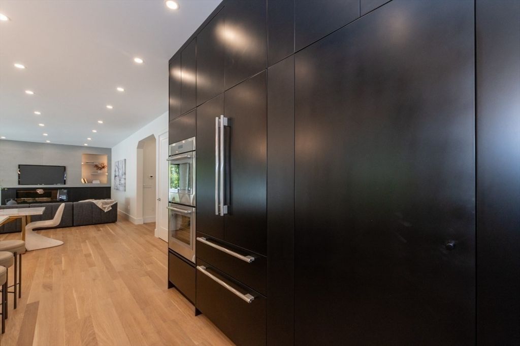 Interior, Kitchen, Living room, Recessed Lighting, Stainless Steel Appliances, Wood Texture Flooring