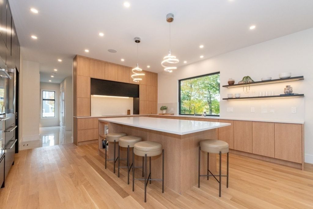 Interior, Kitchen, Pendant Lights, Recessed Lighting, Wood Texture Flooring