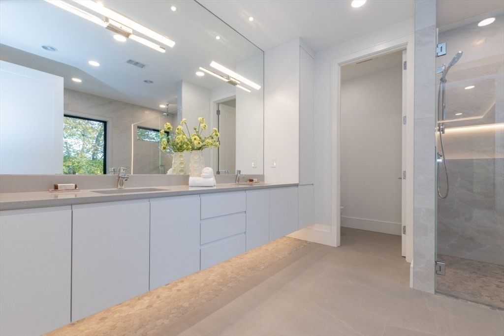 Bathroom, Dual Sink Vanities, Glass Shower, Interior, Recessed Lighting