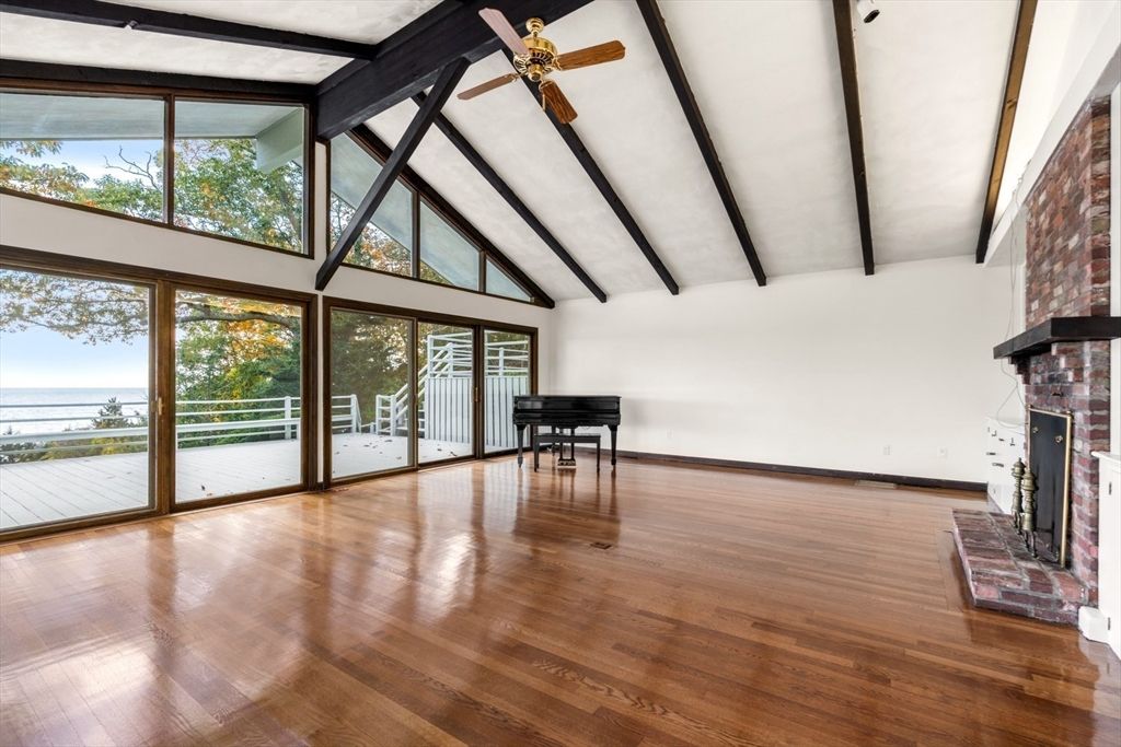 Fireplace, Interior, Piano, Water, Wooden Beams, Wood Texture Flooring
