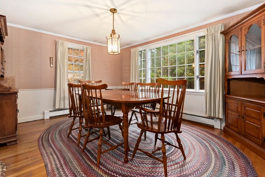 Dining room, Interior, Pendant Lights, Wood Texture Flooring