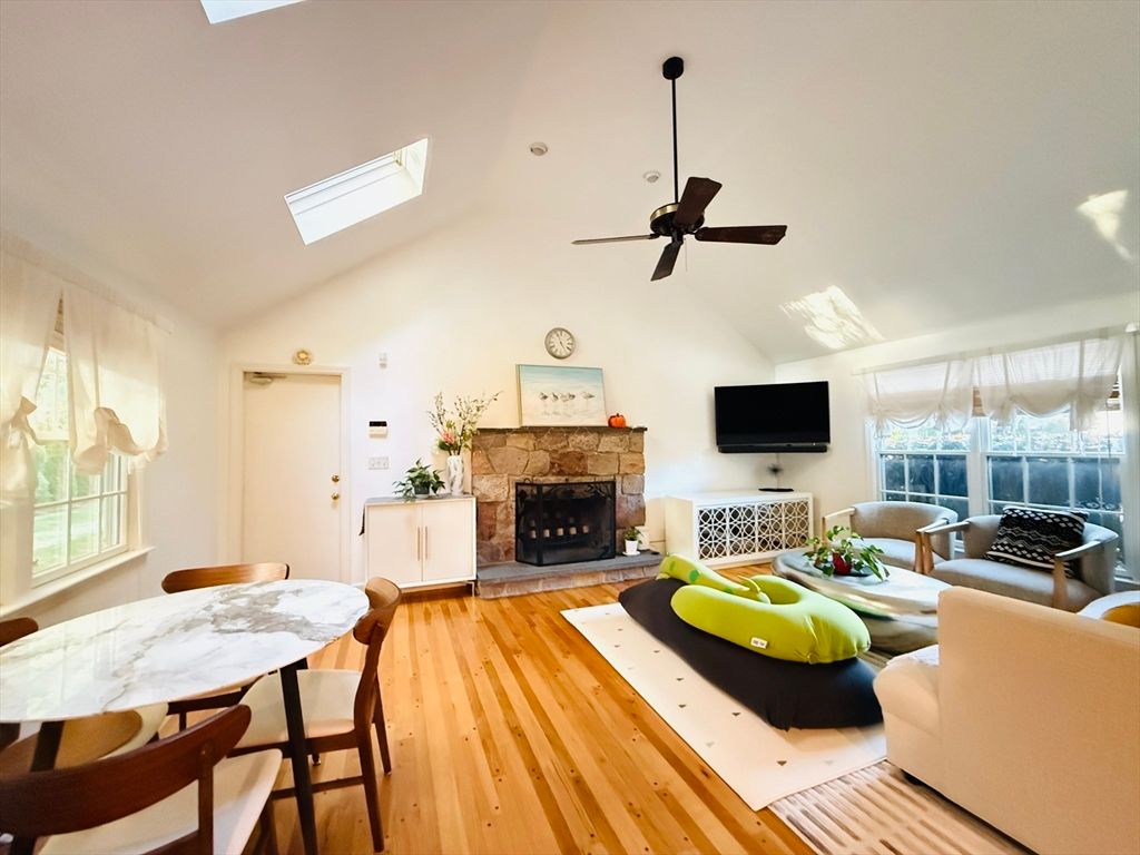 Dining room, Fireplace, Interior, Living room, Wood Texture Flooring