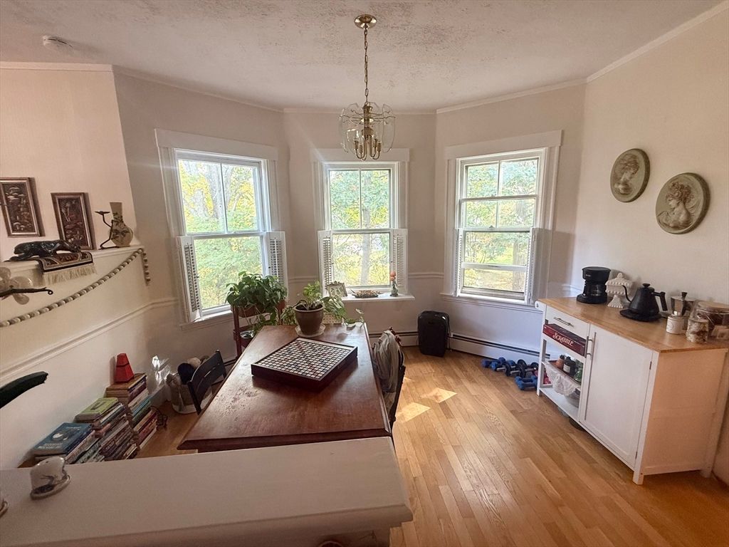 Chandelier, Dining room, Interior, Pendant Lights, Wood Texture Flooring
