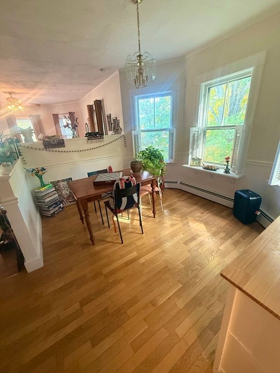 Chandelier, Dining room, Interior, Wood Texture Flooring