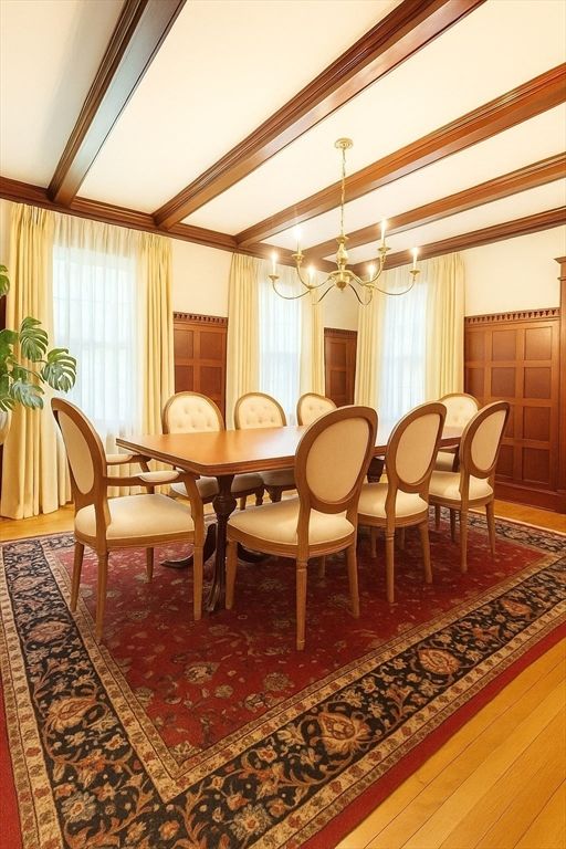 Chandelier, Dining room, Interior, Wood Texture Flooring