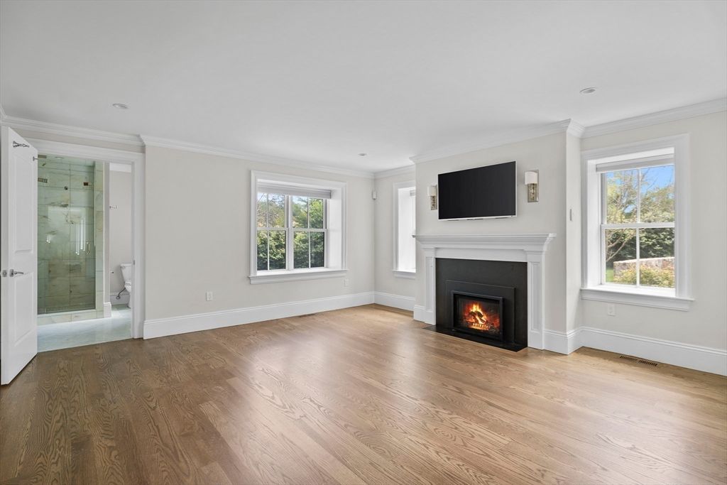 Empty room, Fireplace, Interior, Recessed Lighting, Wood Texture Flooring